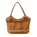 Sac fourre-tout en suédine marron avec bordure en fausse fourrure blanche et nœud élégant - Marron