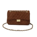 Deep brown suede quilted crossbody bag with golden chain strap and metallic twist lock - Brown