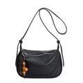 Bolso medialuna negro minimalista con detalle de cremallera de cuentas étnicas - Con Colgante / Negro