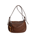 Bolso bandolera retro marrón de cuero sintético con adorno de cuentas de madera - Con Colgante / Marrón