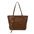 Bolso tote minimalista de gran capacidad en cuero sintético marrón oscuro con borla - Con Colgante / Marrón