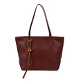 Bolso tote minimalista rojo vino con borla de cuentas de madera y textura de piel - Con Colgante / Rojo