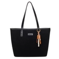 Borsa tote nera in finta pelle scamosciata con manici lunghi e ciondolo in perle di legno - Con Ciondolo / Nero
