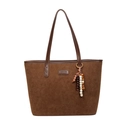 Borsa tote vintage marrone scuro in pelle scamosciata con nappina decorativa - Con Ciondolo / Marrone