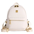 Cremeweißer Tweed-Rucksack mit goldener Marken-Hardware und Nieten-Details - M / Gebrochenes Weiß