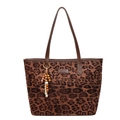 Borsa tote vintage leopardata con manici in pelle e ciondolo con perline di legno - Con Ciondolo / Leopardo Marrone