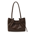 Bolso tote vintage marrón oscuro de piel sintética con detalles plisados de moda - café