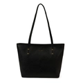 Minimalist black tote bag with BOCOMO logo and golden rivets on textured leather - Black