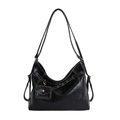 Schwarze Vintage Hobo-Bag aus glänzendem Leder mit Kontrastnähten und Mini-Beutel - Schwarz