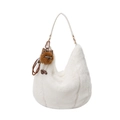 White fluffy faux fur hobo bag with a plush bear charm and gold metal rings - White With Pendant