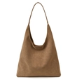Bolso tote vintage de cuero marrón con gran capacidad y diseño hobo minimalista - Caqui
