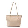 Elegant beige PU leather tote bag with long shoulder straps and gold rivet details - Off White