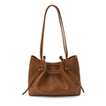 Bolso tote grande de cuero PU marrón caramelo con detalle de nudo con cordón ajustable - Marrón