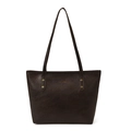 Brown large capacity leather tote bag for women with gold hardware and shoulder straps - Brown