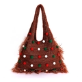 Sac fourre-tout en tricot marron avec pompons festifs et détails de franges douces - Marron