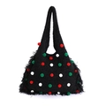 Sac fourre-tout noir en tricot style décontracté avec pompons colorés et franges - Noir