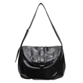 Große schwarze minimalistische Shopper-Tasche mit Klappe und verstellbarem Gurt - Schwarz