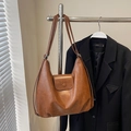 Borsa tote vintage in ecopelle marrone con grande capacità e tracolla regolabile - Marrone Senza Ciondolo