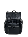 Classic black PU leather backpack with vintage buckles and spacious front zipper pocket - Black
