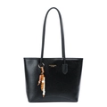 Schwarze gewebte Lederhandtasche mit Goldlogo und Vintage-Quastenanhänger aus Perlen - Schwarz
