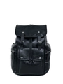 Minimalistischer schwarzer Kunstleder Rucksack mit silbernen Schnallen und Kordelzug - Schwarz
