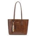 Dunkelbraune Shopper-Tasche aus Kunstleder mit Webstruktur und Quastenanhänger - Braun