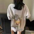 Taupe lychee pattern bucket bag with a cute bear charm and adjustable shoulder strap - With Pendant / Elephant Gray