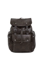 Vintage dunkelbrauner Lederrucksack mit Kordelzugverschluss und Schnallenriemendetails - Braun
