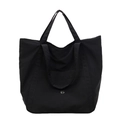 Grand sac fourre-tout en nylon noir avec doubles poignées et logo rond en métal - Noir