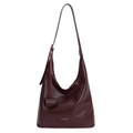 Borsa tote minimalista in pelle bordeaux con grande capacità e trama a grana fine - Borgogna