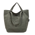 Grand sac cabas minimaliste en nylon vert olive avec logo CM et bandoulières femme - Vert