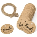 Étiquettes cadeaux en papier kraft brun avec ficelle de jute pour mariages et fêtes - Motif Thanks (Thanks FOR COMING!) / Couleur Kraft