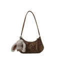 Vintage leopard print hobo shoulder bag with a cute rabbit plush pendant accessory - With Pendant / Leopard Print