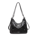 Borsa hobo retrò in pelle nera con cerniere a frange e spalline trasformabili - Con Ciondolo / Nero