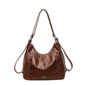 Borsa tote vintage in pelle PU marrone da donna con nappe a doppia cerniera e spalline fini - Con Ciondolo / Marrone