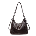 Borsa tote retrò marrone scuro con nappe a doppia cerniera e logo in pelle moda - Con Ciondolo / caffè