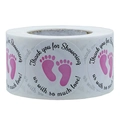 Rotolo di 500 adesivi rosa con impronte per baby shower e decorazioni per regali - Impronte di Neonato Rosa (CQ14)