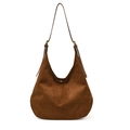 Grote donkerbruine hobo schoudertas van suède met smalle riemen en gouden metalen details - Bruin