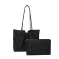 Minimalist black matte tote bag set with drawstring closure and matching inner pouch - Black