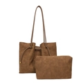 Brown faux suede tote bag set with matching pouch and golden metallic ball detail - Brown
