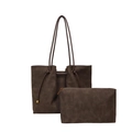 Retro coffee large capacity tote bag set with matching inner pouch and gold hardware - Brown