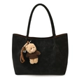 Borsa tote nera in finta pelle scamosciata con ciondolo a forma di orsetto - Con Ciondolo / Nero