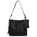 Black leopard print tote bag with small matching pouch and long shoulder straps - Black