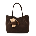 Borsa tote in finta pelle scamosciata marrone scuro con ciondolo a forma di orso - Con Ciondolo / Marrone