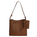 Brown leopard print tote bag with adjustable shoulder strap and matching coin purse pouch - Brown
