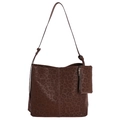 Dark brown leopard print tote bag with adjustable shoulder strap and small coin purse - Brown