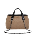 Sac fourre-tout en daim marron avec anses en cuir noir et bandoulière en chaîne - Khaki