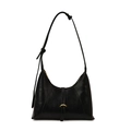Minimalistische schwarze Schultertasche aus weichem Leder mit goldenen Metallbeschlägen - Schwarz