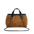 Sac cabas en daim marron avec bandoulière chaîne et finitions en cuir noir élégant - Marron