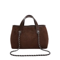 Sac fourre-tout marron en daim synthétique avec anses en cuir et bandoulière chaîne - Marron